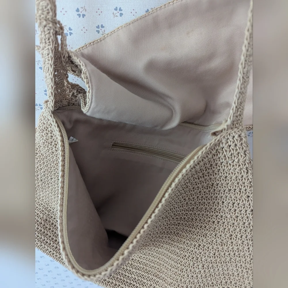 NWOT Beige Crochet Clutch Motherof Pearl Accents